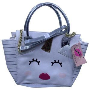 Betsey Johnson Love Kissing Unicorn White Faux Lea